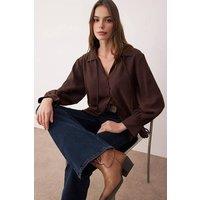 WOVCOR Women's Collared Long Sleeve Textured Shirt in Brown | Size: 10