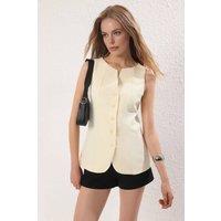 WOVCOR Women's Sleeveless Button Front Structured Vest Top in Lemon | Size: 8