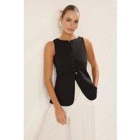 WOVCOR Women's Sleeveless Button Front Structured Vest Top in Black | Size: 8