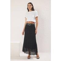WOVCOR Women's Lace Maxi Skirt in Black | Size: XS