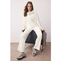 WOVCOR Women's Soft Touch Knit Top & Wide Leg Trouser Co-Ord Set in Ecru | Size: Large