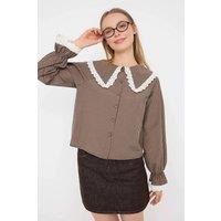 WOVCOR Women's Lace Collar Gingham Button Front Long Sleeve Crop Shirt | Size: 8