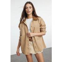 WOVCOR Women's Women's Cotton Twill Utility Pocket Jacket in Camel | Size: Medium