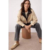 WOVCOR Women's Colour Block Zip Through Funnel Neck Casual Jacket in Beige | Size: XL