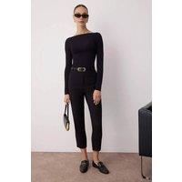 WOVCOR Women's High Waist Slim Fit Cigarette Trousers in Black | Size: 14