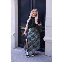 WOVCOR Women's Check Print Split Detail Midi Skirt with Lace Trim | Size: XL