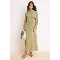WOVCOR Women's Belted Ruffle Detail Long Sleeve Midi Dress with Layered Fit in Green | Size: 8