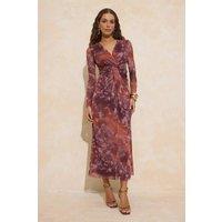 WOVCOR Women's Abstract Floral Ruched Long Sleeve Maxi Tulle Dress | Size: 6