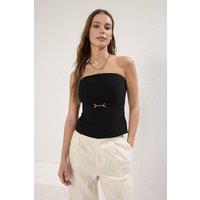 WOVCOR Women's Strapless Belt Detail Fitted Woven Blouse with Buckle Accent in Black | Size: 6