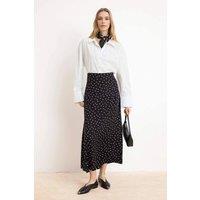 WOVCOR Women's High Waist Floral Midi A Line Skirt with Seam Detail in Black | Size: 14