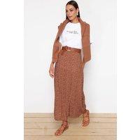 WOVCOR Women's High Waist Floral Midi A Line Skirt with Seam Detail in Brown | Size: 14