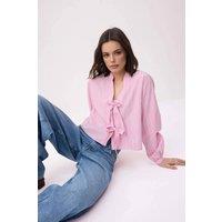 WOVCOR Women's Stripe Tie Front Button Up Regular Fit Long Sleeve Shirt in Pink | Size: 6