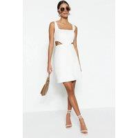 WOVCOR Women's Square Neck Tailored Mini Dress in Ecru | Size: 10