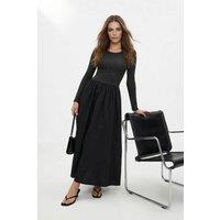WOVCOR Women's Contrast Panel Long Sleeve Maxi Dress with Full Skirt in Black | Size: XS