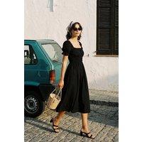 WOVCOR Women's Shirred Puff Sleeve Midi Dress with Square Neck in Black | Size: 8