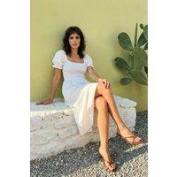 WOVCOR Women's Shirred Puff Sleeve Midi Dress with Square Neck in Ecru | Size: 8