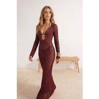 WOVCOR Women's Sheer Knit Cut Out Maxi Beach Dress Cover Up in Burgundy | Size: XS