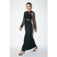 WOVCOR Women's Lace Panel Long Sleeve Satin Maxi Evening Dress in Black | Size: Small