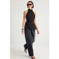 WOVCOR Women's High Neck Sleeveless Peplum Blouse Top in Black | Size: 4