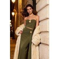 WOVCOR Women's Shell Hardware Draped Bandeau Blouse Top in Khaki | Size: 8