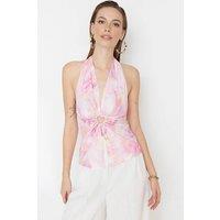 WOVCOR Women's Printed Halterneck Ring Detail Blouse Top | Size: 6