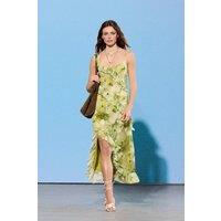 WOVCOR Women's Floral Ruffle Hem Strappy Midi Dress with Split | Size: Large