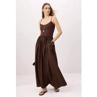 WOVCOR Women's Strappy Gathered Waist Maxi Dress with Pockets in Brown | Size: Medium