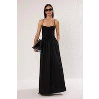 WOVCOR Women's Strappy Gathered Waist Maxi Dress with Pockets in Black | Size: Small