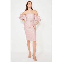 WOVCOR Women's Off Shoulder Shimmer Midi Dress with Belt in Pink | Size: 6