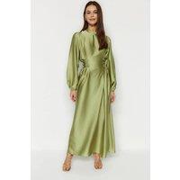 WOVCOR Women's Long Sleeve Lace Up Waist Midi Dress in Green | Size: 14