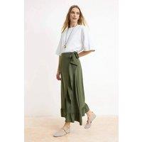 WOVCOR Women's Ruffle Hem Wrap Maxi Skirt in Khaki | Size: 12