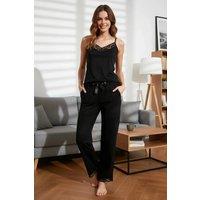 WOVCOR Women's 2-Piece Lace Trim & Pyjama Set in Black | Size: Medium