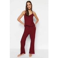 WOVCOR Women's 2-Piece Lace Trim & Pyjama Set in Burgundy | Size: Medium