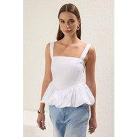 WOVCOR Women's Square Neck Peplum Blouse in White | Size: 4