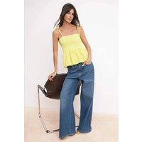 WOVCOR Women's Cotton Poplin Detail Fitted Strappy Knitted Blouse in Yellow | Size: Small