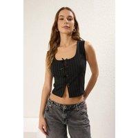 WOVCOR Women's Bow Detail Sleeveless Tailored Blouse in Black | Size: XS