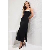 WOVCOR Women's Trim Strappy Side Split Midi Dress in Black | Size: XS