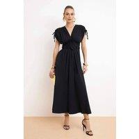 WOVCOR Women's Floral Applique Plunge Neck Maxi Dress in Black | Size: 14