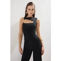 WOVCOR Women's Cut Out Hardware Detail Wide Leg Jumpsuit in Black | Size: 6