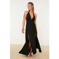 WOVCOR Women's V Neck Split Detail Maxi Beach Dress Cover Up in Black | Size: XS