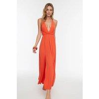 WOVCOR Women's V Neck Split Detail Maxi Beach Dress Cover Up in Coral | Size: XS