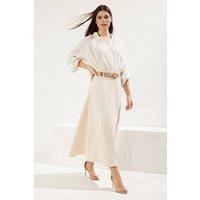 WOVCOR Women's Belted A-Line Midi Skirt with Seam Detail in Beige | Size: 10