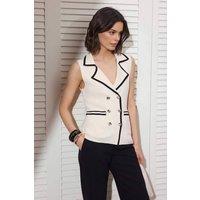 WOVCOR Women's Contrast Trim Button Front Sleeveless Tailored Vest | Size: Small