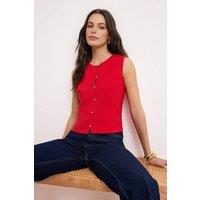 WOVCOR Women's Sleeveless Button Detail Crew Neck Shell Top in Red | Size: 8