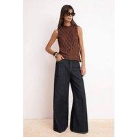 WOVCOR Women's Textured Sleeveless High Neck Blouse Top in Brown | Size: XS