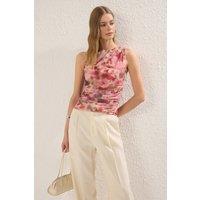 WOVCOR Women's Floral Ruched Sleeveless Asymmetric Blouse Top | Size: Small