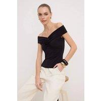WOVCOR Women's Floral Detail Bardot Ruched Blouse Top in Black | Size: Medium
