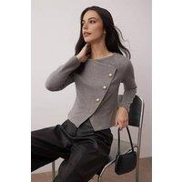 WOVCOR Women's Asymmetric Button Detail Long Sleeve Knit Top in Grey | Size: XS