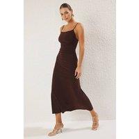 WOVCOR Women's Strappy Draped Bodycon Maxi Evening Occasion Dress in Brown | Size: Large