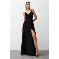 WOVCOR Women's Strappy Split Detail Maxi Evening Occasion Dress in Black | Size: 10